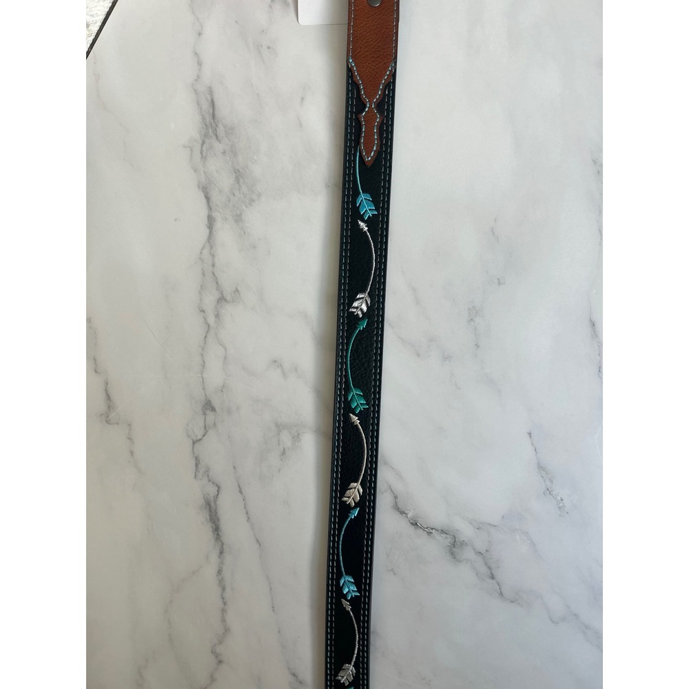 Catchfly Studio Girls Medium Embroidered Arrow Leather Belt‎ Brown Turquoise - Picture 4 of 5